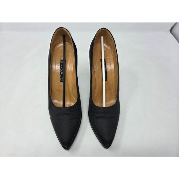 CASADEI ITALY BLACK SATIN SHIMMER PUMPS PLATFORM 4" HEELS WOMENS SIZE 8.5 M - Picture 3 of 10